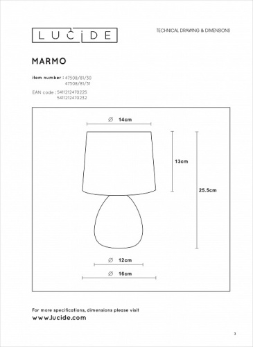 Настольная лампа декоративная Lucide Marmo 47508/81/31 в Давлеканово фото 2