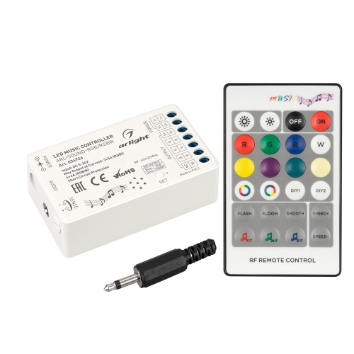 Аудиоконтроллер ARL-SOUND-RGB/RGBW (12-24V, 4x4A, RF ПДУ 24кн) (Arlight, IP20 Пластик, 3 года) в Воркуте фото 2