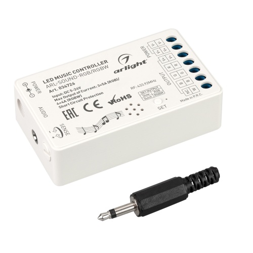 Аудиоконтроллер ARL-SOUND-RGB/RGBW (12-24V, 4x4A, RF ПДУ 24кн) (Arlight, IP20 Пластик, 3 года) в Костерево фото 3