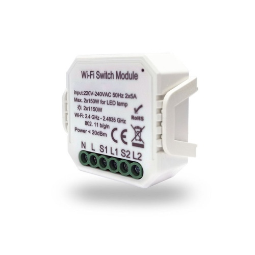 RL1002-SM Двухканальное Wi-Fi реле-выключатель 2 x 1150 Вт / 2 x 100 Вт для LED в Зубцове