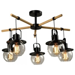 Люстра на штанге Imex Freedom MD.23044-5-S-BK+WOOD в интернет-магазине "Галерея света"