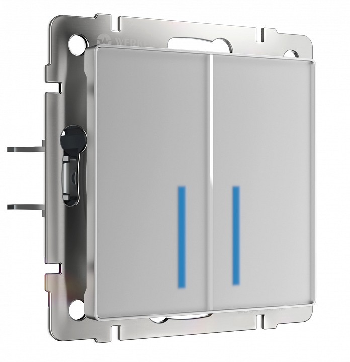 Выключатель сенсорый двухклавишный с подсветкой, без рамки Werkel серебряный W4520006 в интернет-магазине "Галерея света"