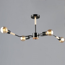 Люстра на штанге 10070 10070-0.3-04 BK+WOOD в интернет-магазине "Галерея света"