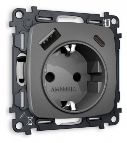 Розетка с заземлением и 2хUSB type A и C, без рамки Ambrella Volt OMEGA MO660010 в интернет-магазине "Галерея света"
