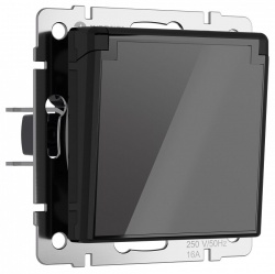 Розетка влагозащищенная с заземлением и со шторками, без рамки с крышкой Werkel черный акрил W1171248 в интернет-магазине "Галерея света"