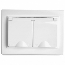 Розетка двойная с заземлением и со шторками, с крышкой Stekker Эрна 49139 в интернет-магазине "Галерея света"