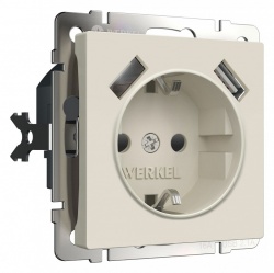 Розетка с заземлением и со шторками и 2хUSB, без рамки Werkel айвори матовый W1171562 в интернет-магазине "Галерея света"