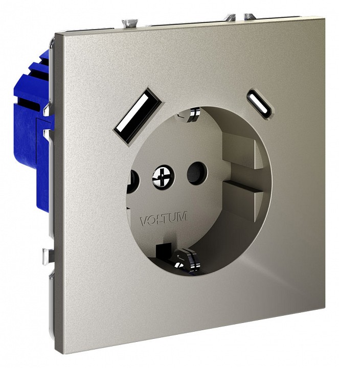 Розетка с заземлением и со шторкой и 2хUSB type A и C, без рамки Voltum S70 VLS040504 в интернет-магазине "Галерея света"