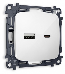 Розетка 2хUSB type A и C без рамки Ambrella Volt OMEGA MO111010 в интернет-магазине "Галерея света"