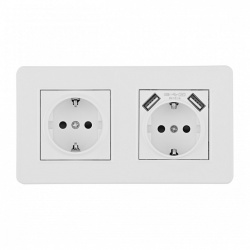 Розетка с заземлением и со шторкой и 2хUSB Arte Milano SET16-2 SET16-2-47-1-40-1 white в интернет-магазине "Галерея света"