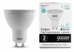 Лампа светодиодная Gauss Софит GU10 5.5Вт 4100K 13626 в интернет-магазине "Галерея света"