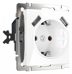 Розетка с заземлением и со шторками и 2хUSB, без рамки Werkel белый W1171501 в интернет-магазине "Галерея света"