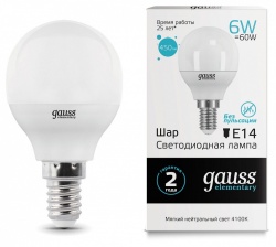 Лампа светодиодная Gauss LED Elementary Globe E14 6Вт 4100K 53126 в интернет-магазине "Галерея света"