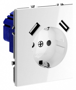 Розетка с заземлением и со шторкой и 2хUSB type A, без рамки Voltum S70 VLS040401 в интернет-магазине "Галерея света"