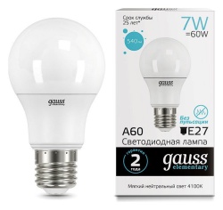 Лампа светодиодная Gauss Led Elementary A60 E27 7Вт 4100K 23227A в интернет-магазине "Галерея света"