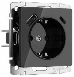 Розетка с заземлением и со шторками и 2хUSB, без рамки Werkel черный акрил W1171748 в интернет-магазине "Галерея света"