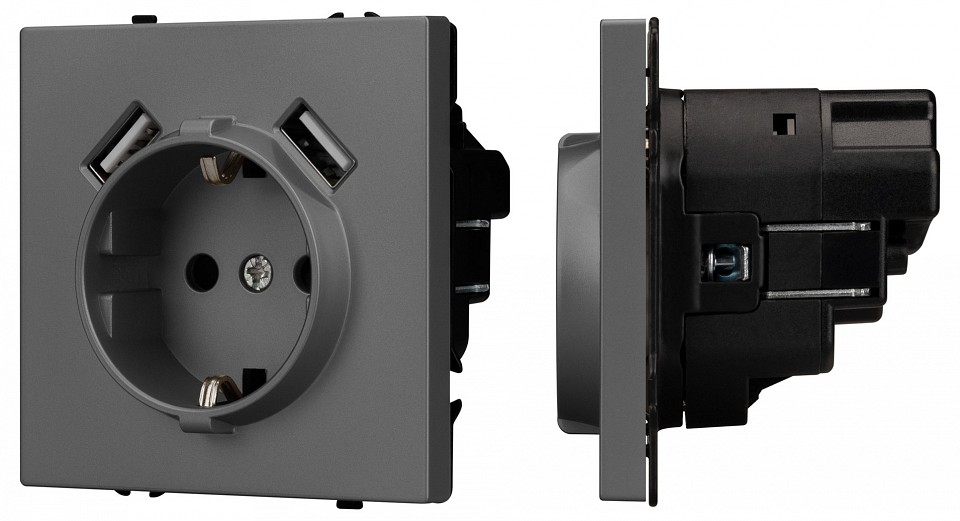 Розетка с заземлением и со шторкой и 2хUSB type A, без рамки Arlight NOBE 054291(1) в интернет-магазине "Галерея света"