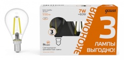 Набор ламп светодиодных Gauss Filament E14 7Вт 2700K 105901107T в интернет-магазине "Галерея света"