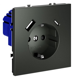 Розетка с заземлением и со шторкой и 2хUSB type A и C, без рамки Voltum S70 VLS040506 в интернет-магазине "Галерея света"