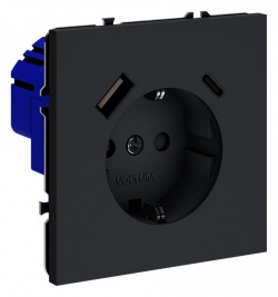 Розетка с заземлением и со шторкой и 2хUSB type A и C, без рамки Voltum S70 VLS040507 в интернет-магазине "Галерея света"