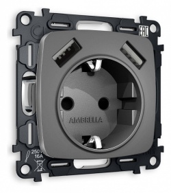Розетка с заземлением и 2хUSB type A, без рамки Ambrella Volt OMEGA MO659010 в интернет-магазине "Галерея света"