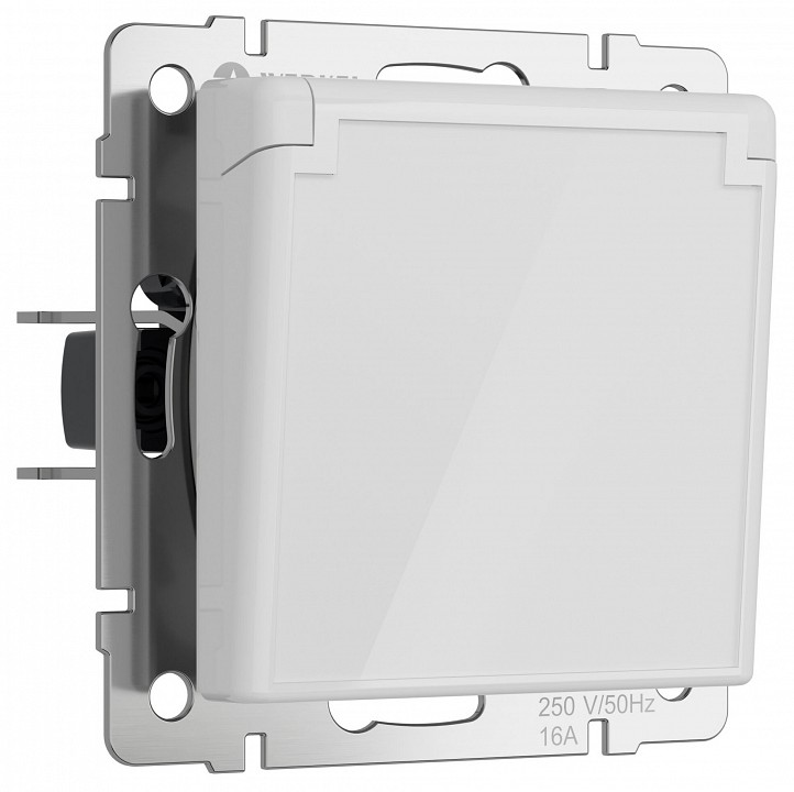Розетка влагозащищенная с заземлением и со шторками, без рамки с крышкой Werkel белый акрил W1171241 в интернет-магазине "Галерея света"