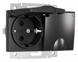 Розетка двойная влагозащищенная с заземлением и со шторками, без рамки с крышкой Werkel черный матовый W1172208 в интернет-магазине "Галерея света"