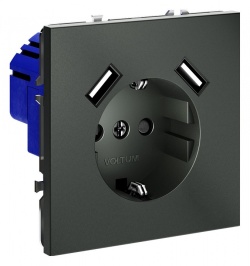 Розетка с заземлением и со шторкой и 2хUSB type A, без рамки Voltum S70 VLS040406 в интернет-магазине "Галерея света"