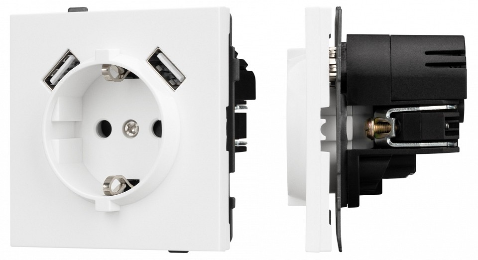 Розетка с заземлением и 2хUSB type A, без рамки Arlight SCT-TENDO 054082 в интернет-магазине "Галерея света"