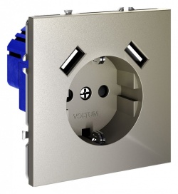 Розетка с заземлением и со шторкой и 2хUSB type A, без рамки Voltum S70 VLS040404 в интернет-магазине "Галерея света"