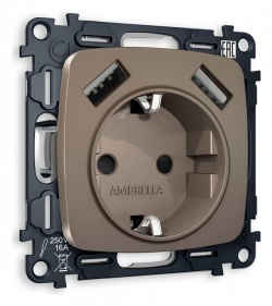 Розетка с заземлением и 2хUSB type A, без рамки Ambrella Volt OMEGA MO639010 в интернет-магазине "Галерея света"