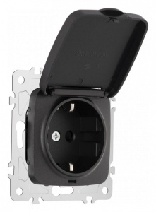 Розетка влагозащищенная с заземлением и со шторкой с крышкой Arte Milano am-205 205.41-1.black в интернет-магазине "Галерея света"