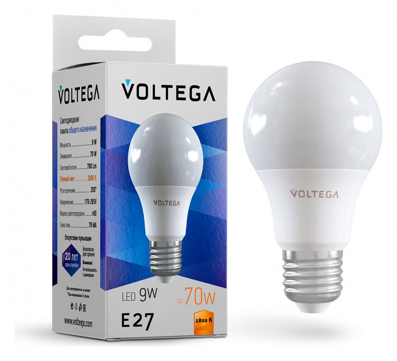 Лампа светодиодная Voltega General purpose bulb 9W E27 9Вт 2800K 8343 в интернет-магазине "Галерея света"