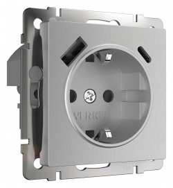 Розетка с заземлением и со шторками и 2хUSB, без рамки Werkel серебряный рифленый W1171709 в интернет-магазине "Галерея света"