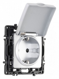 Розетка влагозащищенная с заземлением и со шторкой с крышкой Arte Milano am-217 217.41-1.silver в интернет-магазине "Галерея света"
