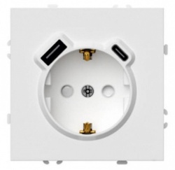Розетка с заземлением и со шторкой и 2хUSB type A и C, без рамки Stekker Эмили 50217 в интернет-магазине "Галерея света"
