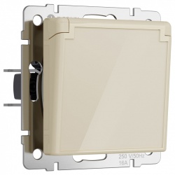 Розетка влагозащищенная с заземлением и со шторками, без рамки с крышкой Werkel айвори акрил W1171243 в интернет-магазине "Галерея света"