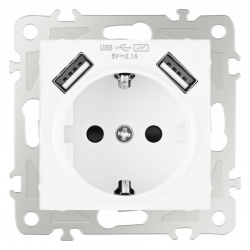 Розетка с заземлением и со шторкой и 2хUSB, без рамки Arte Milano am-206 206.47-1.white в интернет-магазине "Галерея света"