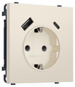 Розетка с заземлением и со шторкой и 2хUSB type A и C, без рамки Ambrella Volt MS MS330010 в интернет-магазине "Галерея света"