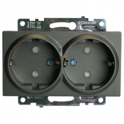 Розетка двойная с заземлением и со шторкой, без рамки Stekker Катрин 49425 в интернет-магазине "Галерея света"