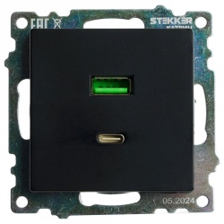 Розетка 2хUSB type A и C без рамки Stekker Катрин 50055 в интернет-магазине "Галерея света"