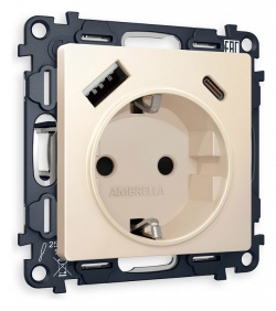 Розетка с заземлением и 2хUSB type A и C, без рамки Ambrella Volt ALFA MA330010 в интернет-магазине "Галерея света"