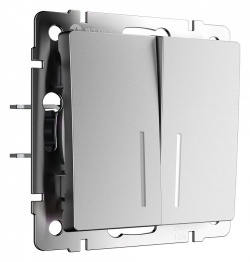 Выключатель проходной двухклавишный с подсветкой без рамки Werkel серебряный матовый W1122165 в интернет-магазине "Галерея света"