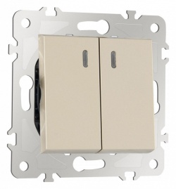 Выключатель проходной двухклавишный с подсветкой без рамки Arte Milano 203 203.33-2.shampan в интернет-магазине "Галерея света"