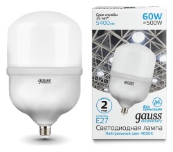 Лампа светодиодная Gauss Elementary LED T160 E27 60Вт 4000K 63226 в интернет-магазине "Галерея света"