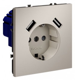 Розетка с заземлением и со шторкой и 2хUSB type A, без рамки Voltum S70 VLS040403 в интернет-магазине "Галерея света"