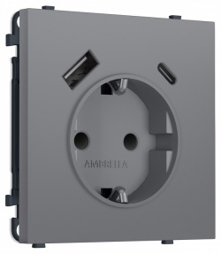 Розетка с заземлением и со шторкой и 2хUSB type A и C, без рамки Ambrella Volt MS MS870010 в интернет-магазине "Галерея света"