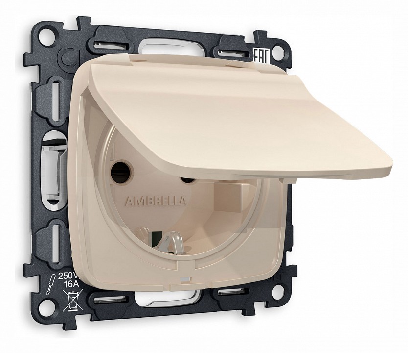 Розетка влагозащищенная с заземлением и со шторкой, без рамки с крышкой Ambrella Volt OMEGA MO328010 в интернет-магазине "Галерея света"
