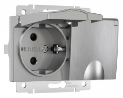 Розетка двойная влагозащищенная с заземлением и со шторками, без рамки с крышкой Werkel серебряный рифленый W1172209 в интернет-магазине "Галерея света"