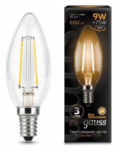 Лампа светодиодная Gauss LED Filament Candle E14 9Вт 2700K 103801109 в интернет-магазине "Галерея света"
